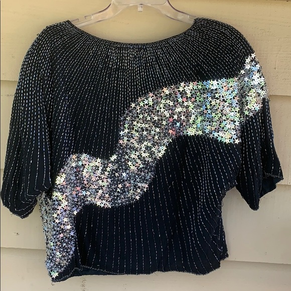 Vintage 80’s Star sequins Top Dolman - Picture 5 of 8